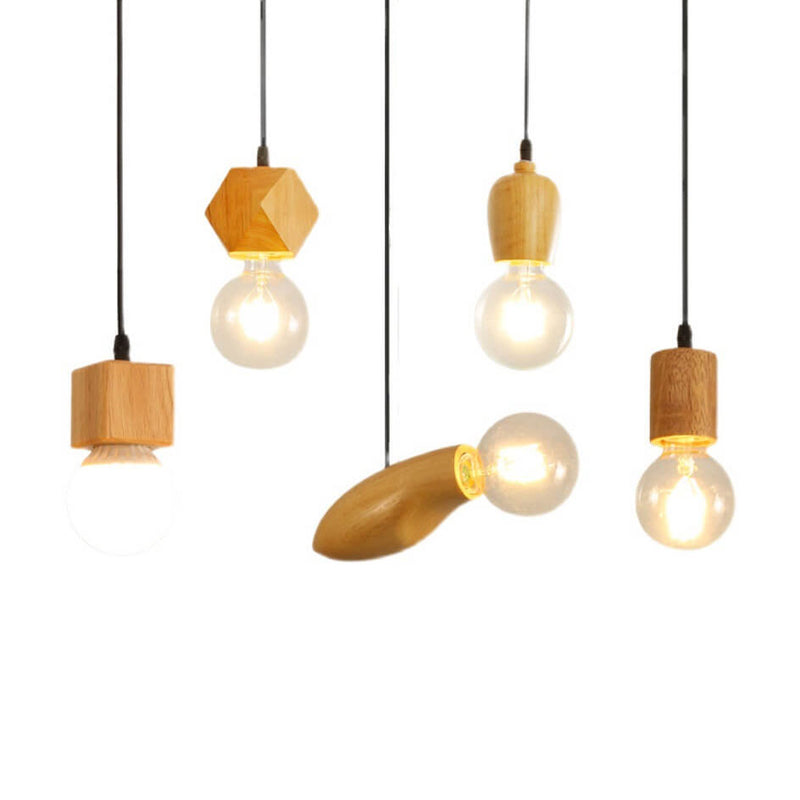 Modern Minimalist Wooden Geometric 1-Light Small Pendant Light