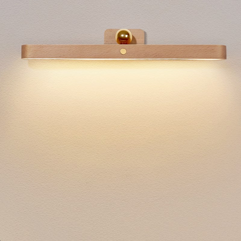 Modern Simplicity Wooden Long Bar Touch LED Mirror Front Light USB Wall Sconce Lamp