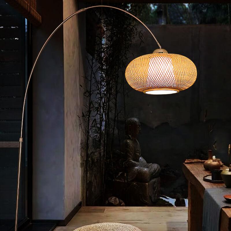 Lámparas de pie LED de caña de pescar de 1 luz de tejido de bambú 