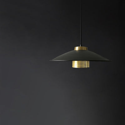 Lustre suspendu industriel simple en fer forgé à 1 lumière avec bord festonné 