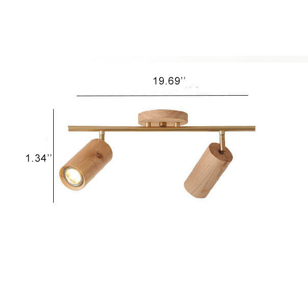Nordic Minimalist Wooden Track Lighting 2/3/4 Light Semi-Flush Mount Lighting