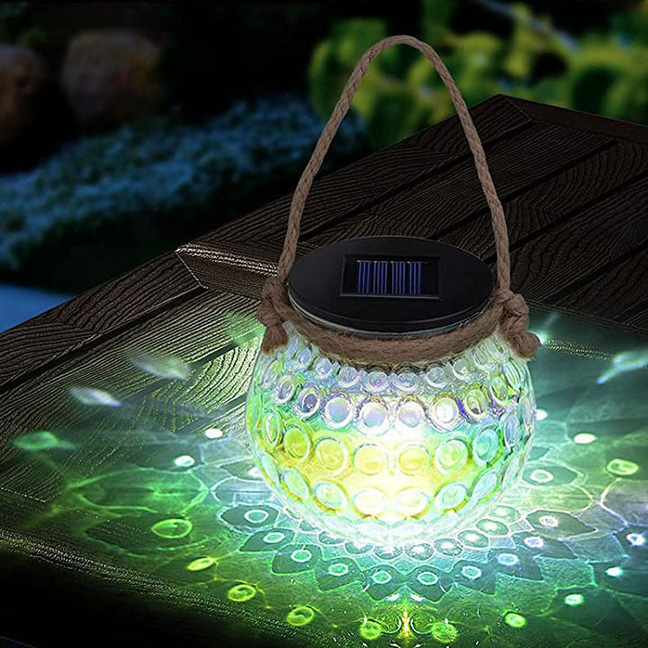 Lampe solaire suspendue en forme de bouteille en verre craquelé, luminaire décoratif d'extérieur à LED 