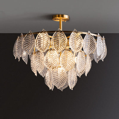 Modern Clear Glass Leaf 5/10 Light Triple Chandeliers