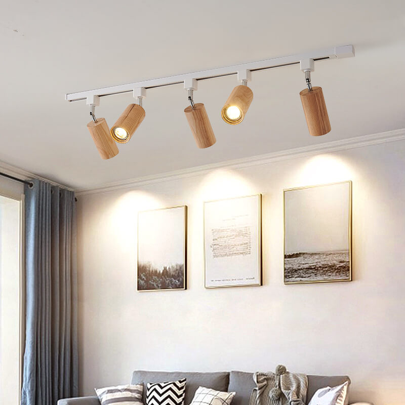 Nordic Wooden Track Lighting 1/5- Light LED Flush Mount Ceiling Light