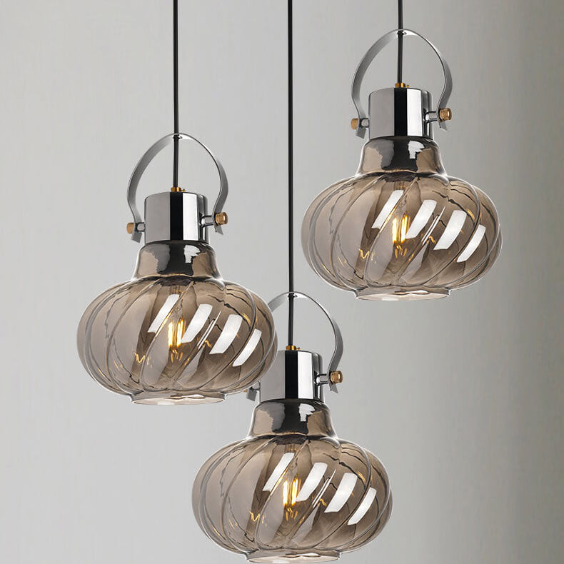 Moderne Pendelleuchte mit Kürbis-Glas-Schirm und 1 Licht 