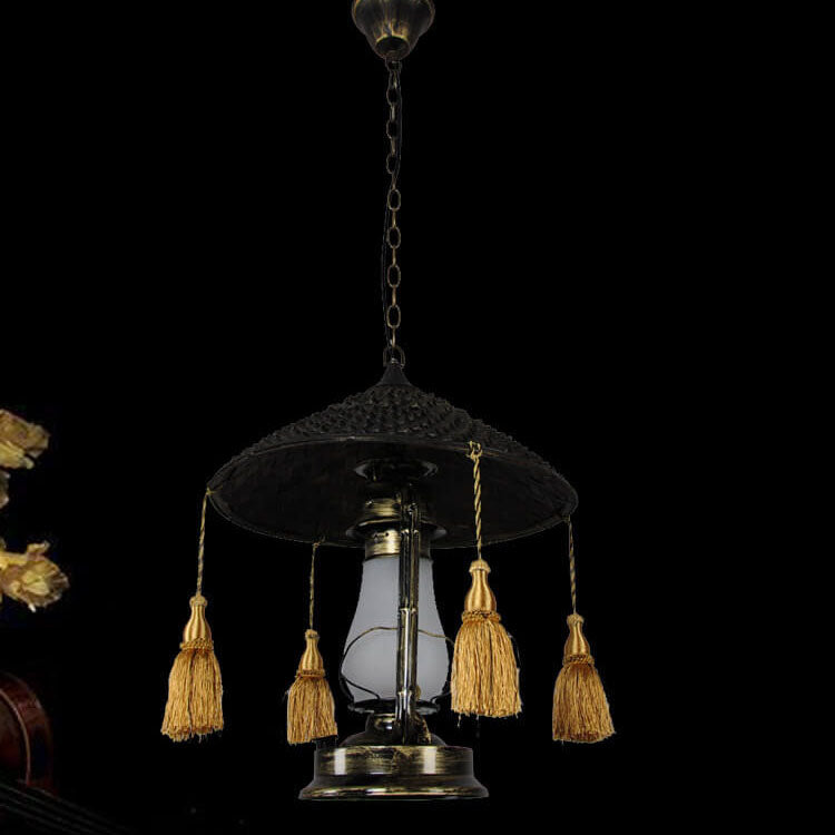 Retro Glass Kerosene 1-Light Tassels Pendant Light