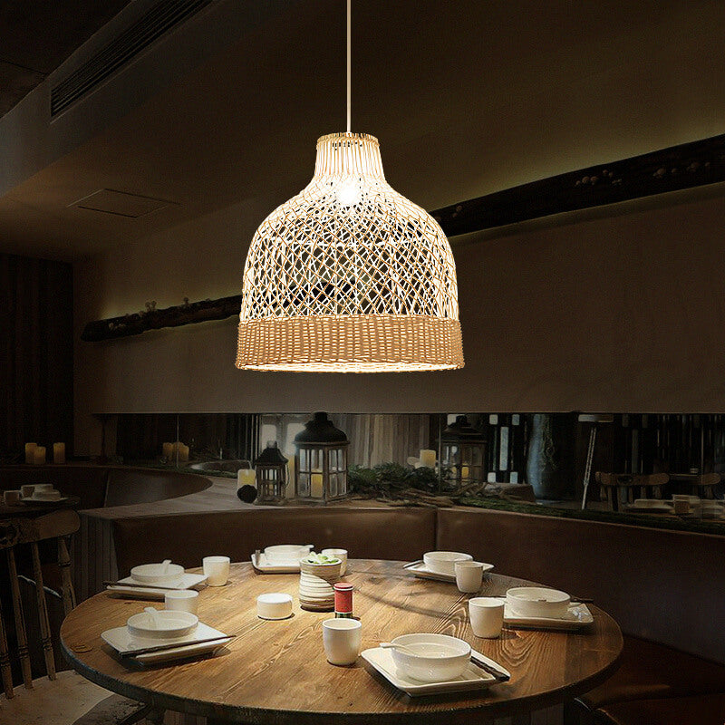 Rattan Weaving Fiber 1-Light Dome Pendant Light