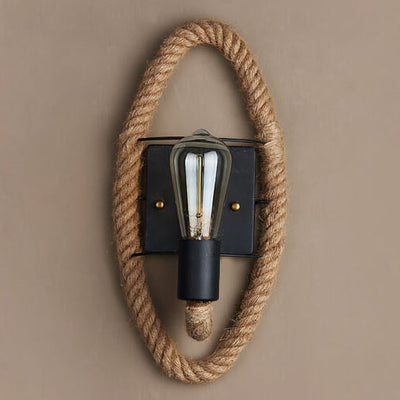 Vintage Hemp Rope 1-Light Wall Sconce Lamp 2 Design