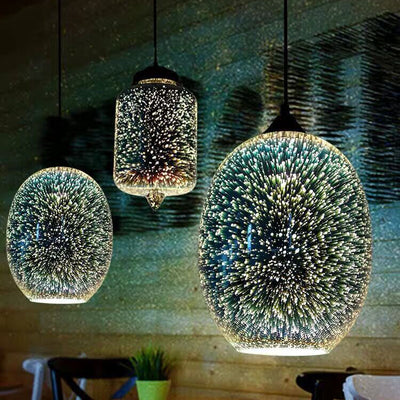 Modern Creative 3D Stained Fireworks Glass Jar 1-Light Pendant Light