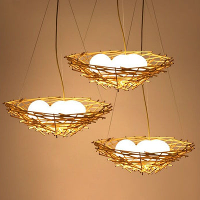 Rattan Weaving Bird Nest Shaped 3-Light Chandelier