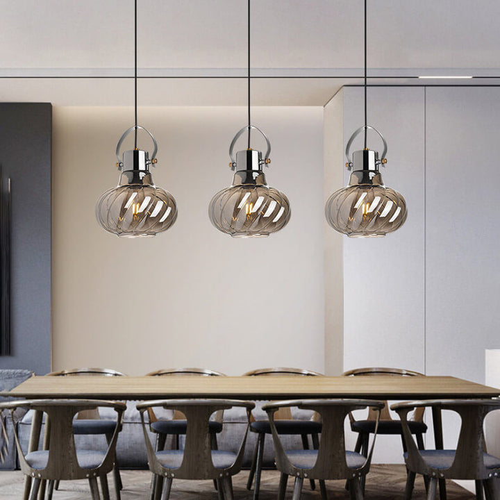 Moderne Pendelleuchte mit Kürbis-Glas-Schirm und 1 Licht 