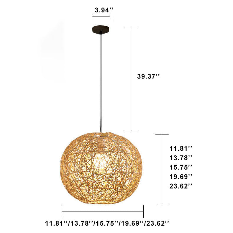 Rattan Weaving Beige Globe Shade 1-Licht Pendelleuchte 