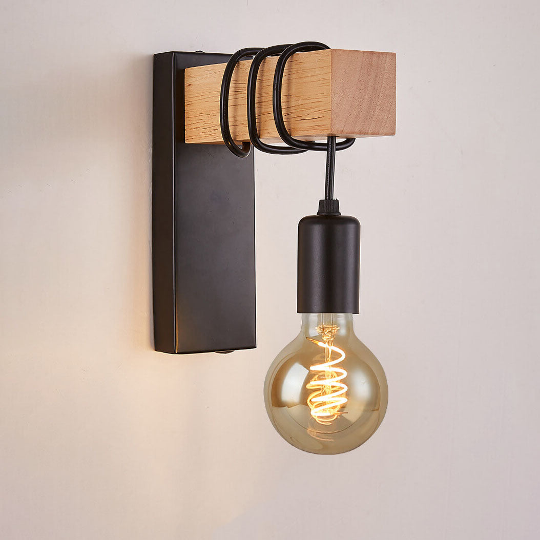 Applique Murale Industrielle Vintage en Bois avec Bras et 1 Lumière 