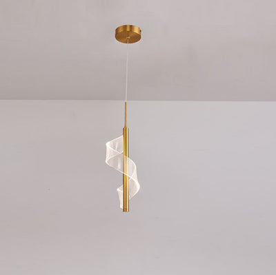 Moderne minimalistische LED-Pendelleuchte aus Acryl in Gold mit linearer Form 