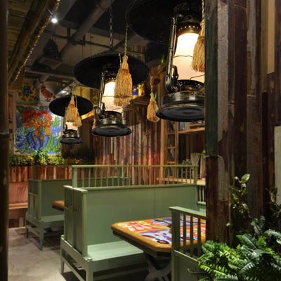 Retro Glass Kerosene 1-Light Tassels Pendant Light