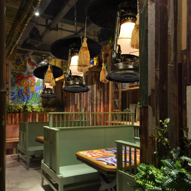 Retro Glass Kerosene 1-Light Tassels Pendant Light