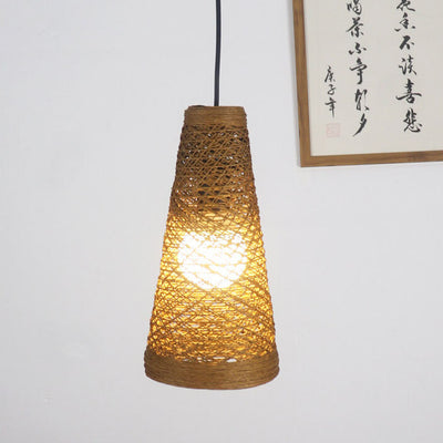 Bamboo Weaving 1-Light Cone LED-Pendelleuchte 