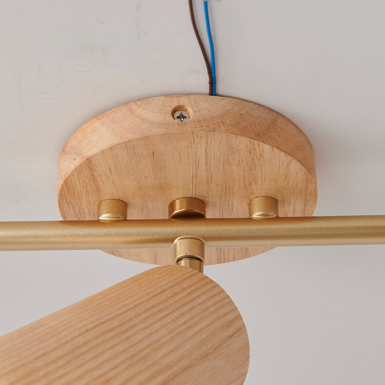 Nordic Minimalist Wooden Track Lighting 2/3/4 Light Semi-Flush Mount Lighting
