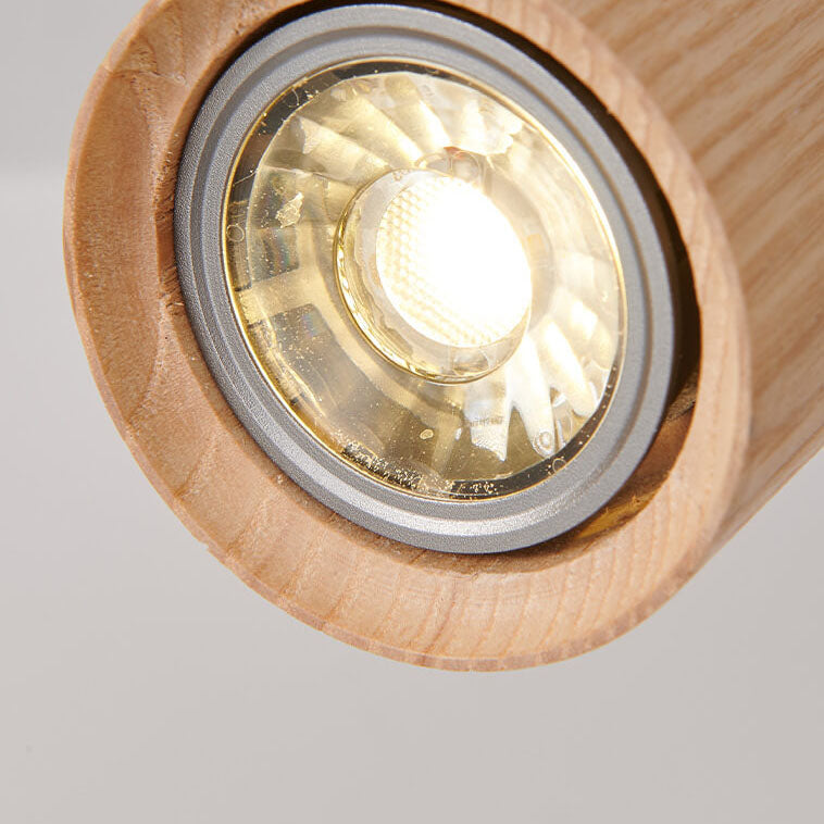 Nordic Minimalist Wooden Track Lighting 2/3/4 Light Semi-Flush Mount Lighting
