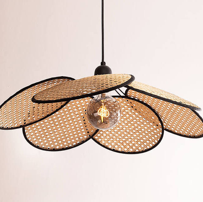Japanischer Wabi-Sabi Rattan 1-Licht Pendelleuchte 