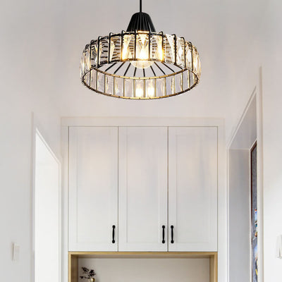 Modern Crystal 1-Light Black Metal Frame Pendant Light