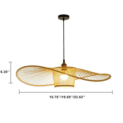 Japanese Element Bamboo Weaving Fisherman's Hat 1-Light Pendant Light