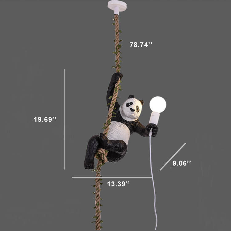 Lámpara colgante de resina creativa Panda con cuerda de cáñamo de 1 luz 