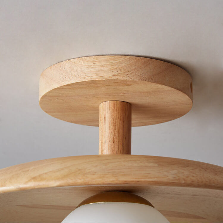 Nordic Kreative Holzkuppel 1-Licht Deckenleuchte mit halber Einbauhöhe 