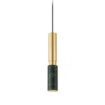 Lámpara colgante individual moderna de lujo con 1 luz, de metal con empalme de mármol cilíndrico, para sala de estar 