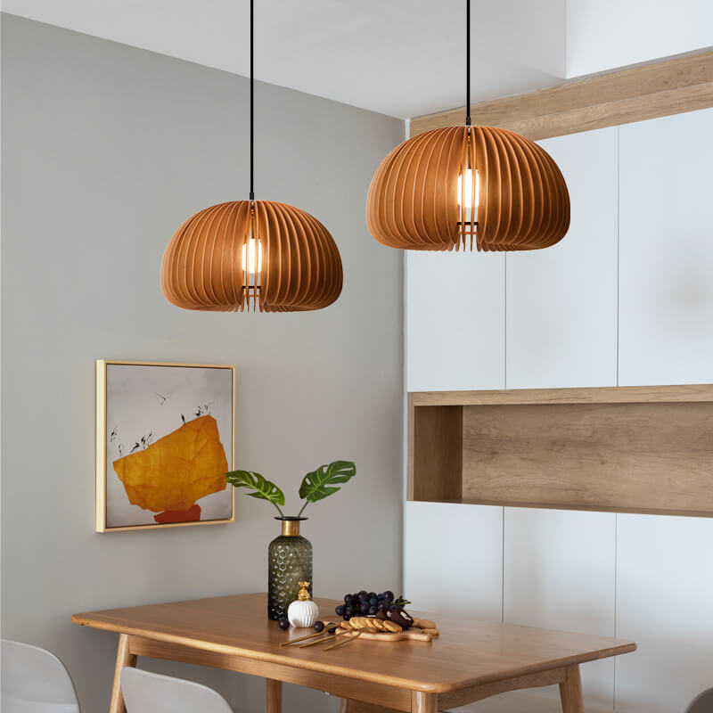 Lámpara colgante de calabaza vintage de madera con 1 luz 