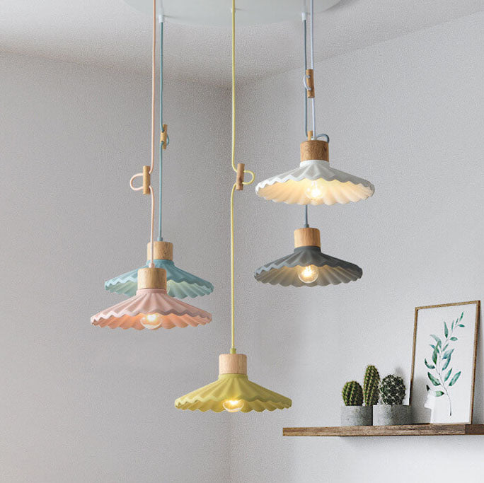 Modern Macaron Cement Scalloped Shade 1-Light Pendant Light