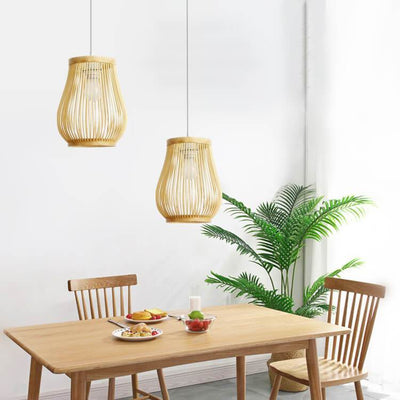 Simple Birdcage Bamboo Weaving 1-Light Pendant Light