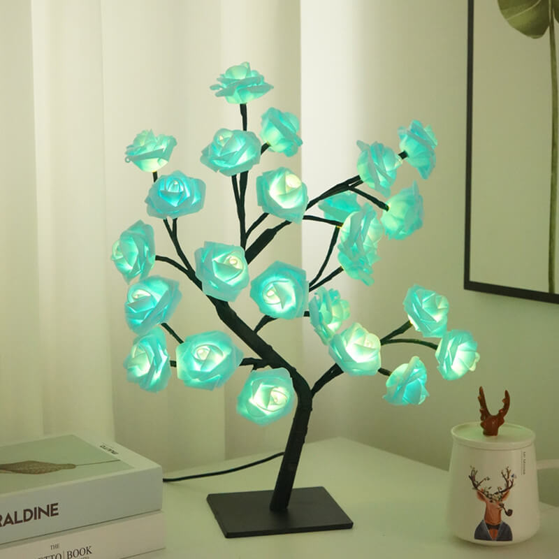 24 Light Simulation Rose Tree PVC LED Warm White USB Decoration Table Lamp