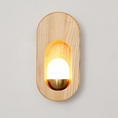 Modern Circle Ring Solid Wood 1-Light Wall Sconce Lamp