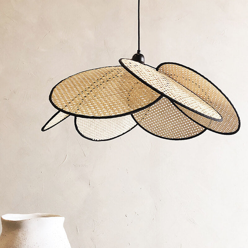 Japanischer Wabi-Sabi Rattan 1-Licht Pendelleuchte 