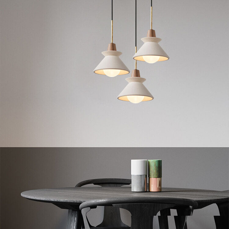 Nordic Minimalist White Cement 1-Light Tapered Pendant Light