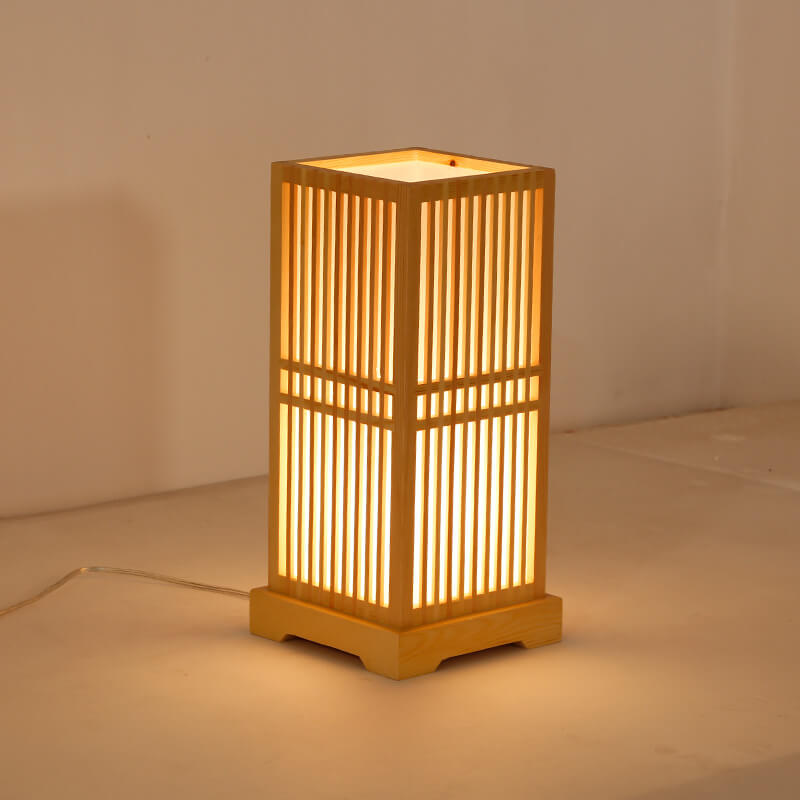 Quadratische Tischlampen aus Holz im japanischen Stil mit 1 Leuchte 