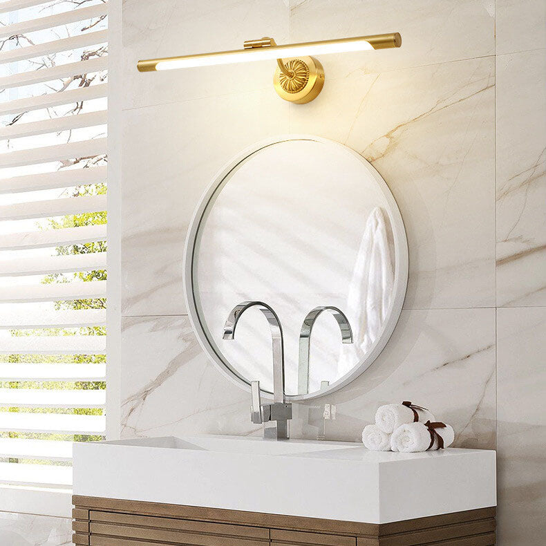 Modern Minimalist All Copper Linear LED Rotatable Mirror Front Light Wall Sconce Lamps