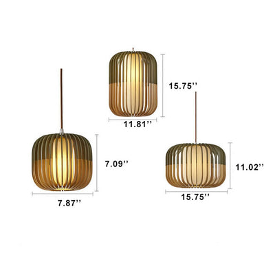 Modern Wooden Cage 1-Light Drum Pendant Light