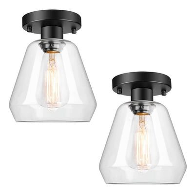 Clear Glass 1-Light Bell Semi-Flush Mount Lighting