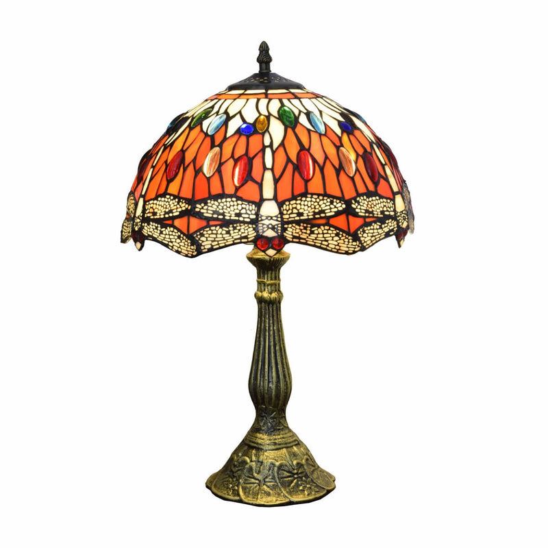 Vintage Tiffany Red Dragonfly Stained Glass 1-Light Table Lamp
