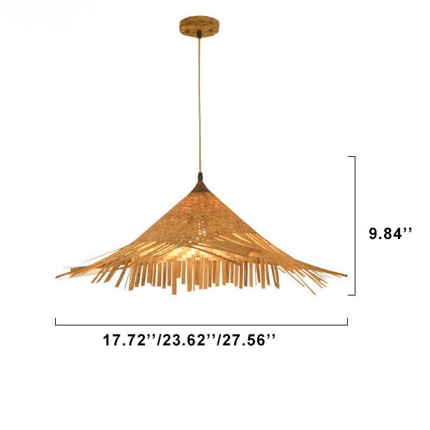 Bamboo Weaving Hat Shape 1-Light Beige Pendant Light