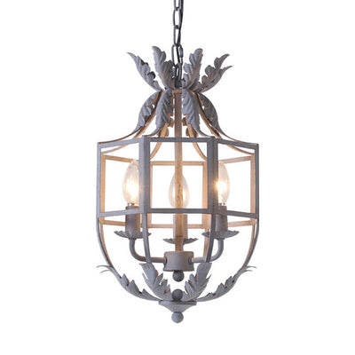 Vintage Wrought  Iron Lantern Cage 3-Light Chandelier