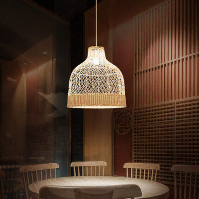 Rattan Weaving Fiber 1-Light Dome Pendant Light