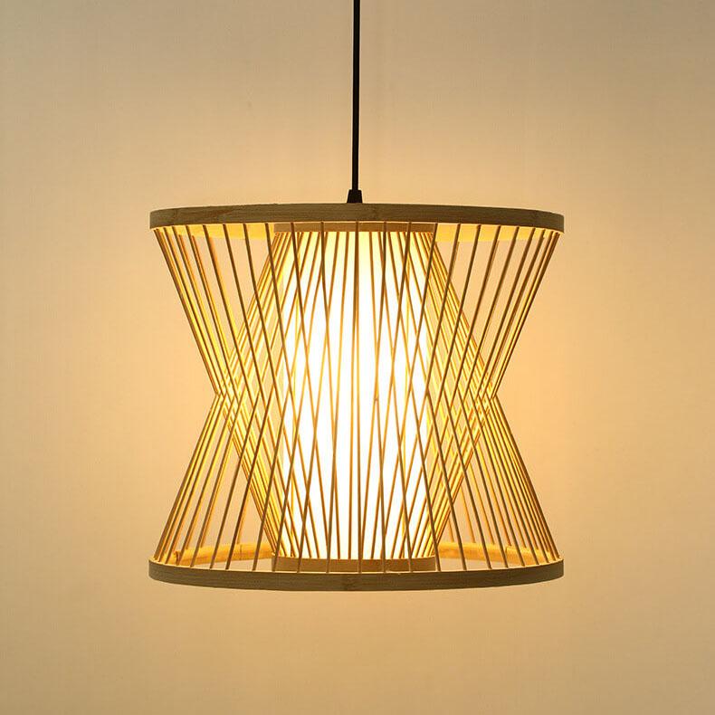Bamboo Weaving Geometry Hourglass Shade 1-Light  Pendant Light