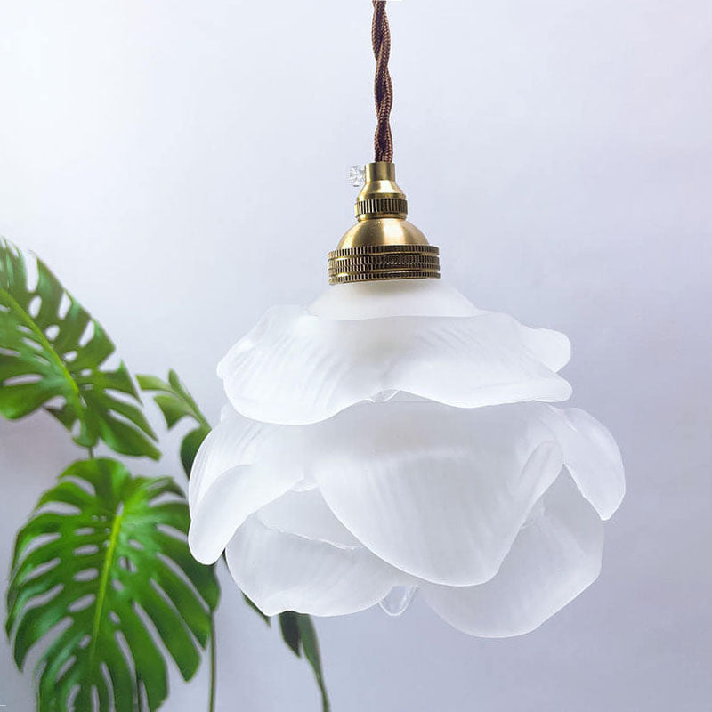 Modern Petal Glass 1-Light Brass Pendant Light