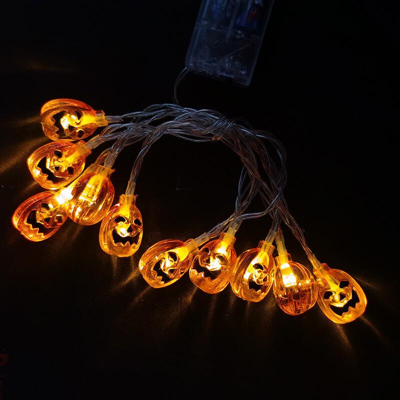 ضوء سلسلة بلاستيكية زخرفية LED تعمل بالبطارية بالطاقة الشمسية 10/20 ضوء برتقالي اليقطين عيد الهالوين 