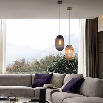 Post-Modern Ribbed Glass Oval Shade 1-Light Pendant Light