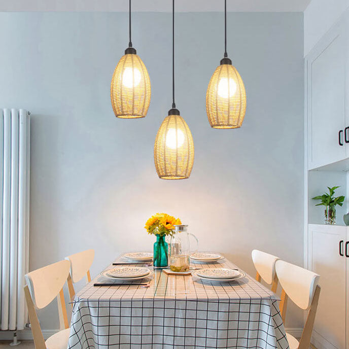 Bamboo Weaving 1-Light Single Oval Pendant Light