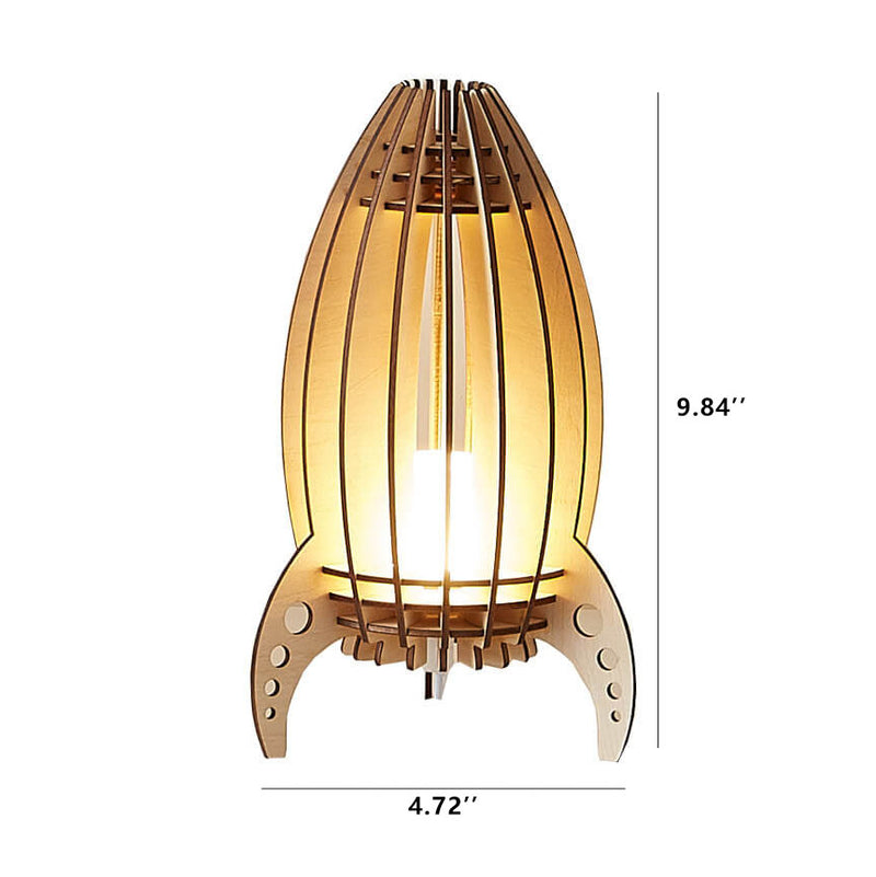 Lampe de table veilleuse à 1 lumière fusée en sculpture sur bois créative 
